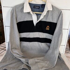 Chaps Gray Polo with Black Stripes